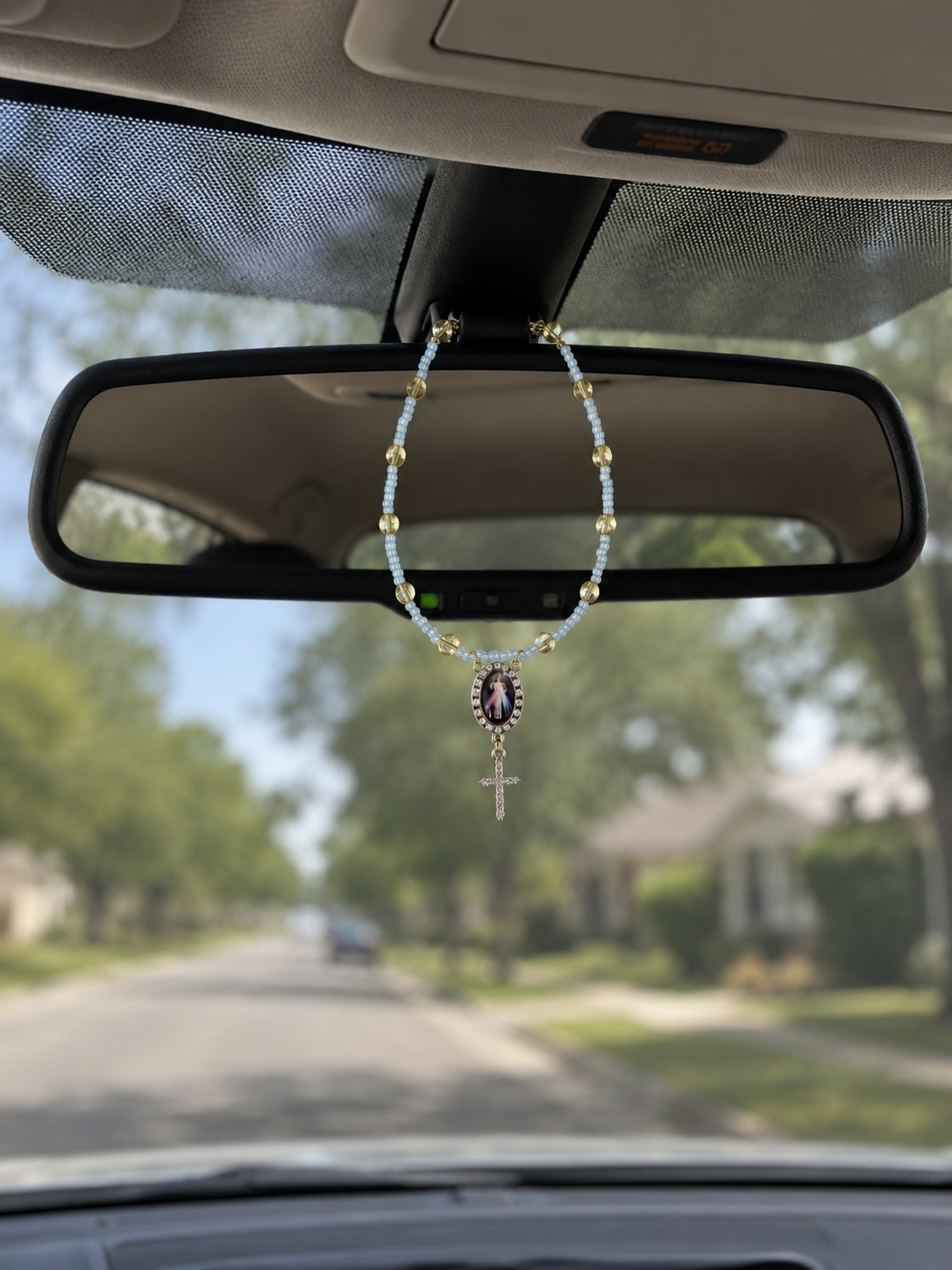 Gold & White Jesus Christ Car Rosary